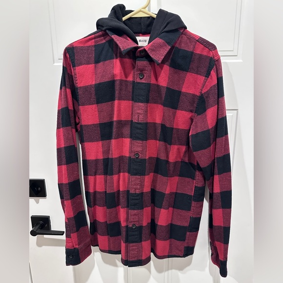 Hollister Other - Hollister Red and Black Checkered Plaid Fleece Flannel Men's Hooded Shirt